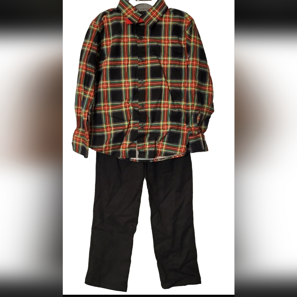 BOYS KENNETH COLE MULTICOLOR BUTTON UP BOW TIE SHIRT/PANTS 2 PIECE SET SIZE 5